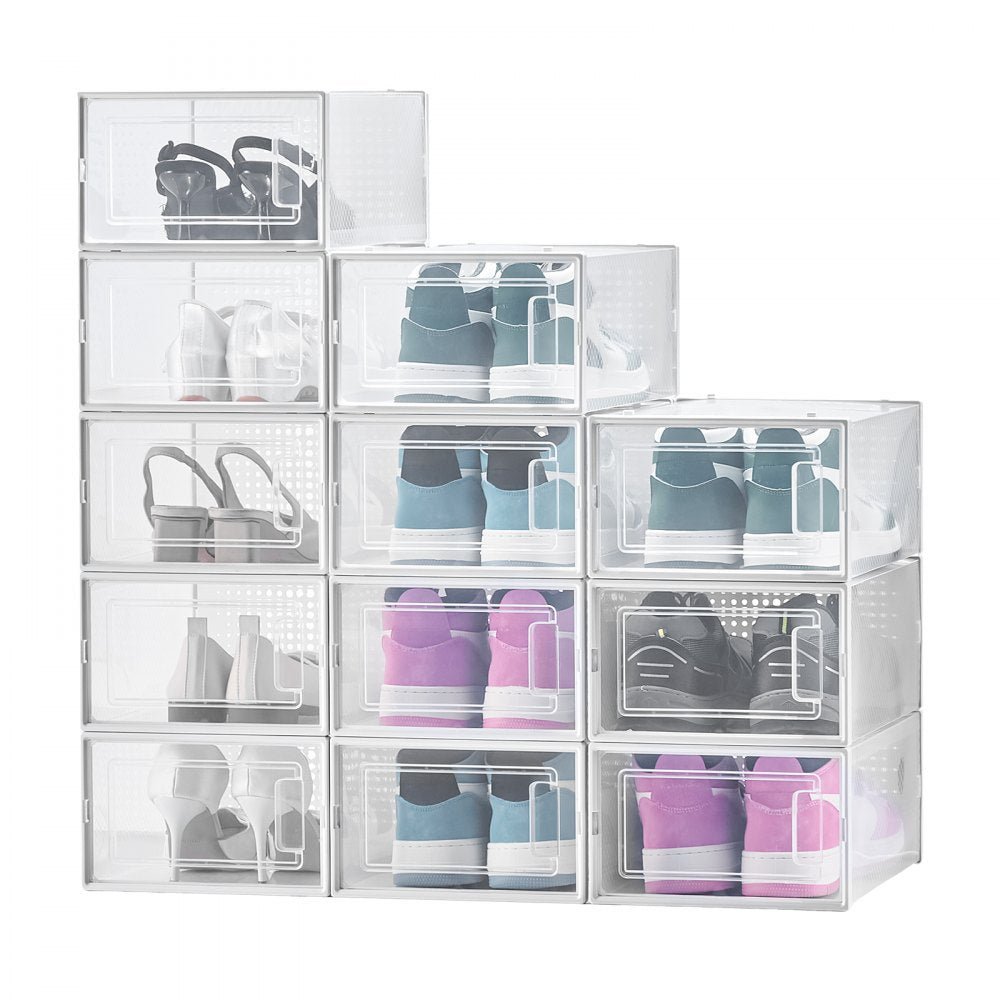 VEVOR Shoe Storage Boxes 12 Pack Stackable Storage Organizers US Size 11 White