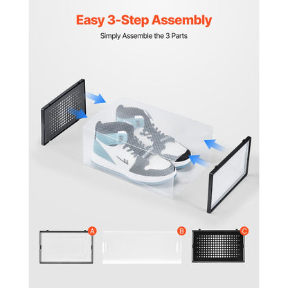 Shoe Storage Boxes 12 Pack Stackable Storage Organizers US Size 11 Black