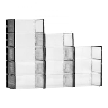 Shoe Storage Boxes 12 Pack Stackable Storage Organizers US Size 11 Black