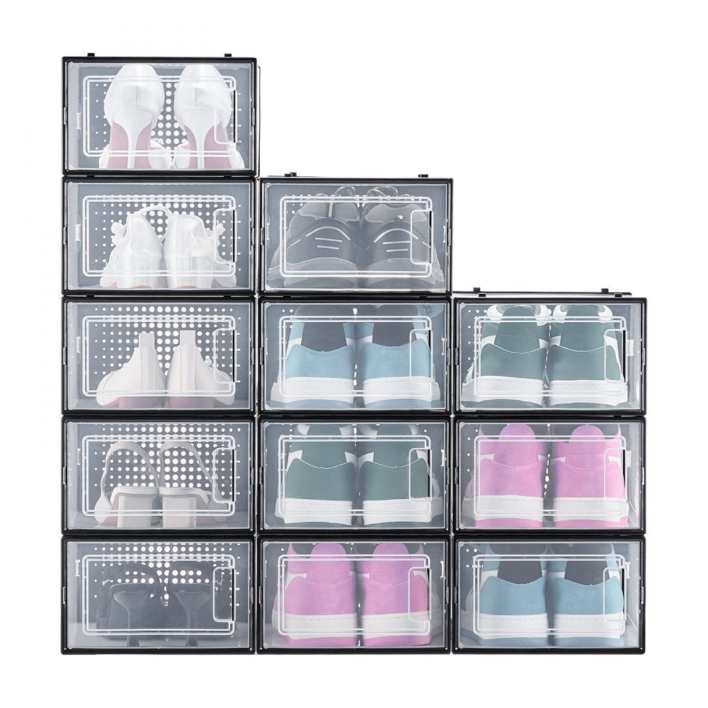 Shoe Storage Boxes 12 Pack Stackable Storage Organizers US Size 11 Black