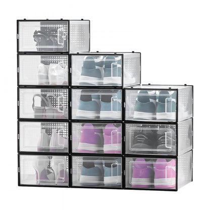 Shoe Storage Boxes 12 Pack Stackable Storage Organizers US Size 11 Black
