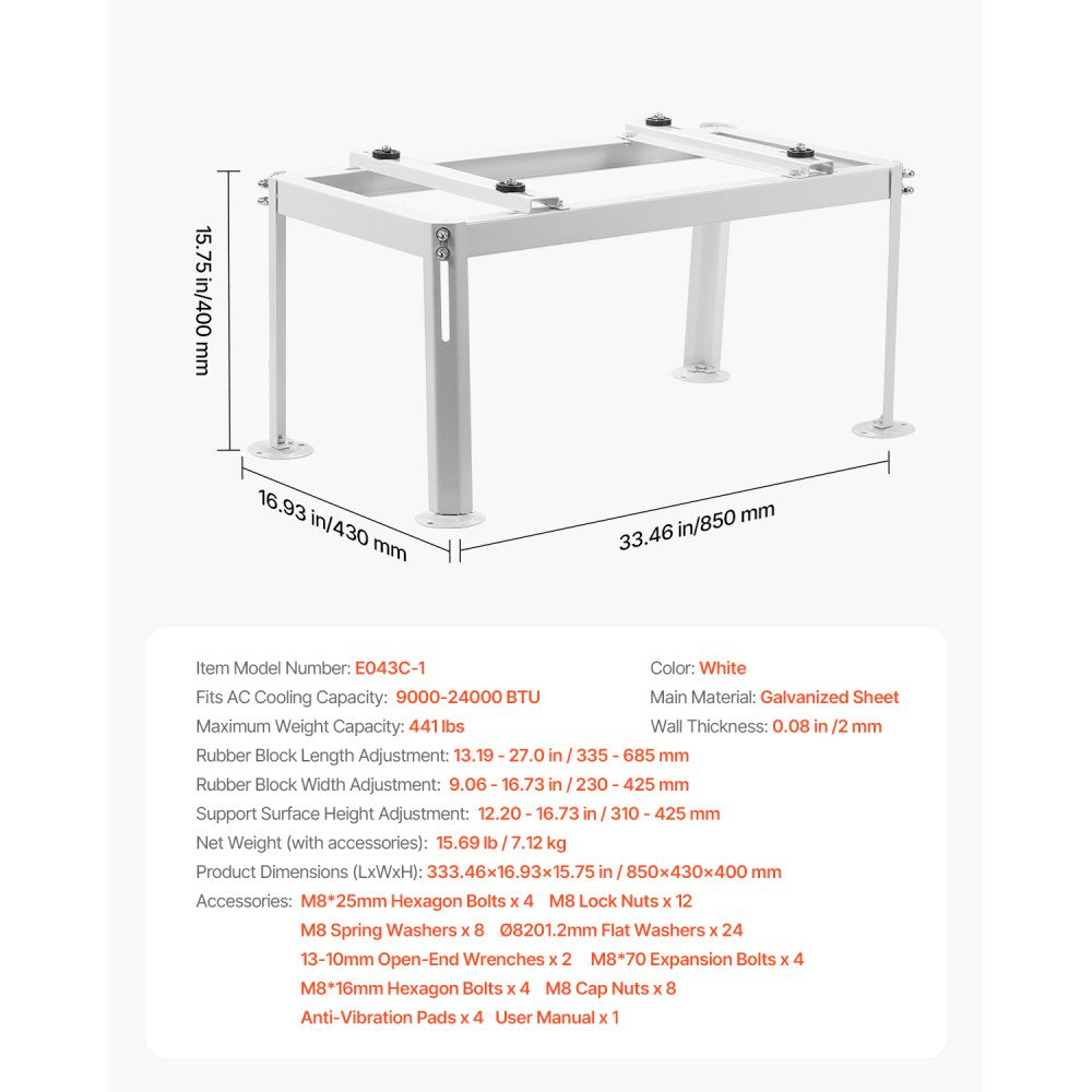 VEVOR Mini Split Ground Stand Adjustable for 9000-24000 BTU 200kg Load