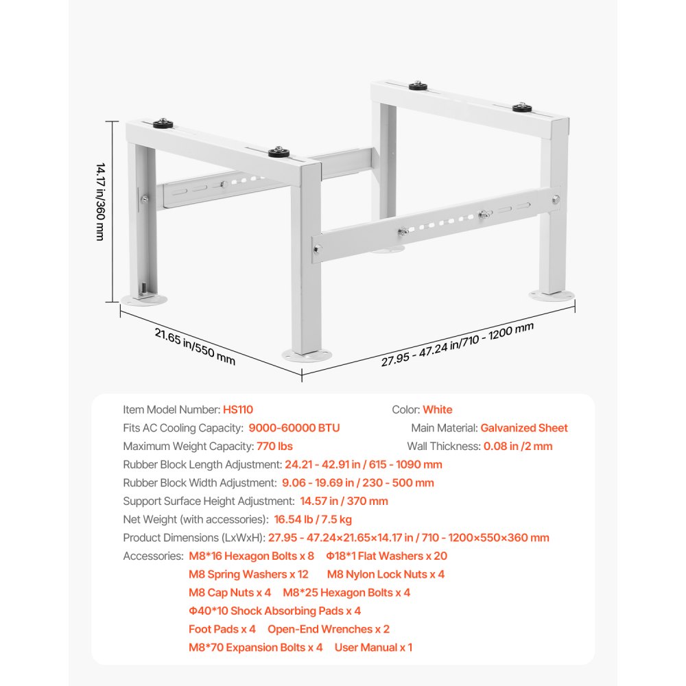 VEVOR Mini Split Ground Stand Adjustable Anti Vibration for 9000-60000 BTU