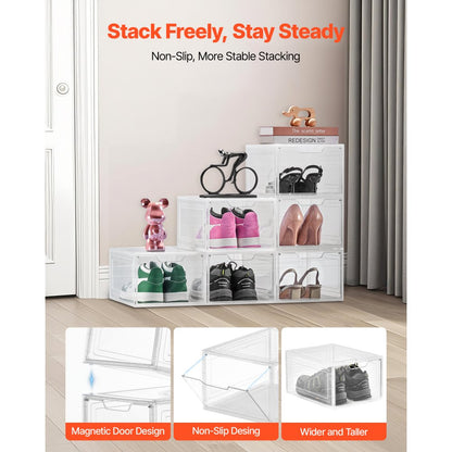 VEVOR Shoe Storage Boxes 6PCS Stackable Shoe Boxes US Size 13 Transparent White