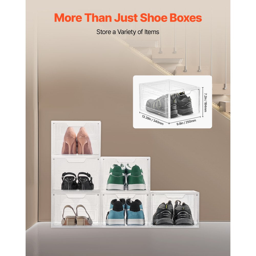 VEVOR Shoe Storage Boxes 6PCS Stackable Shoe Boxes US Size 13 Transparent White