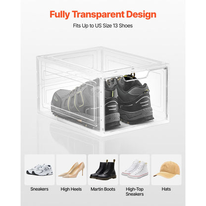 VEVOR Shoe Storage Boxes 6PCS Stackable Shoe Boxes US Size 13 Transparent White