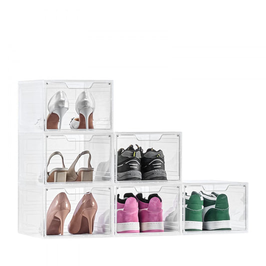 VEVOR Shoe Storage Boxes 6PCS Stackable Shoe Boxes US Size 13 Transparent White