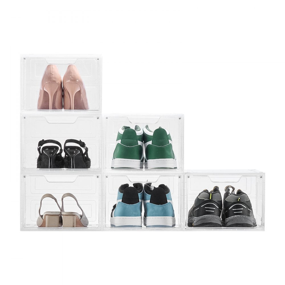 VEVOR Shoe Storage Boxes 6PCS Stackable Shoe Boxes US Size 13 Transparent White
