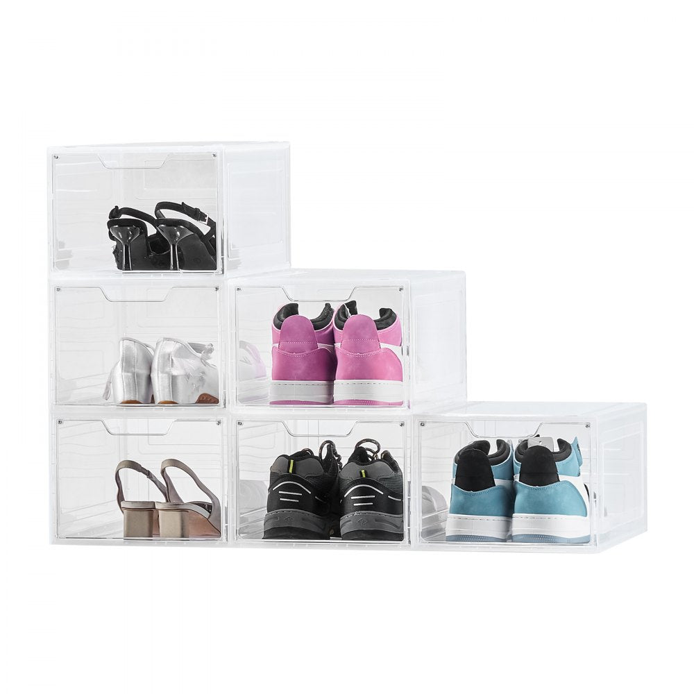 VEVOR Shoe Storage Boxes 6PCS Stackable Shoe Boxes US Size 13 Transparent White