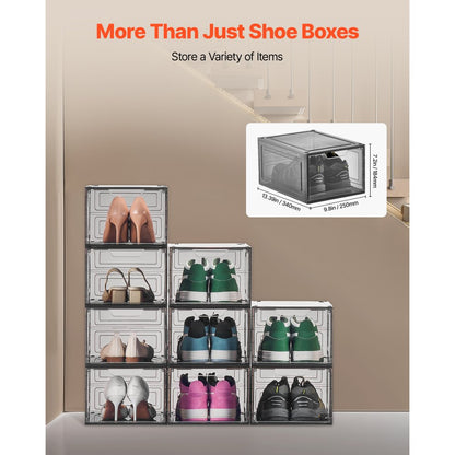 VEVOR Shoe Storage Boxes 9PCS Stackable Shoe Boxes US Size 13 Transparent Black