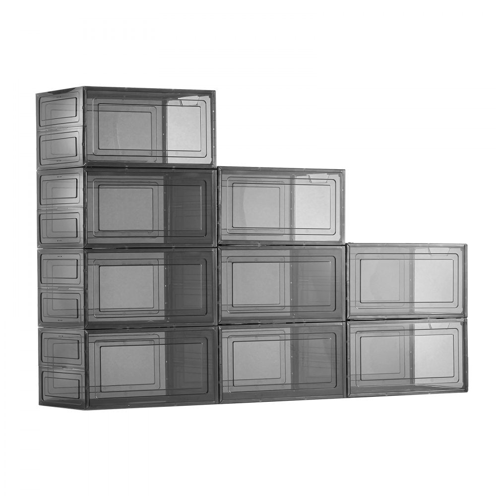 VEVOR Shoe Storage Boxes 9PCS Stackable Shoe Boxes US Size 13 Transparent Black