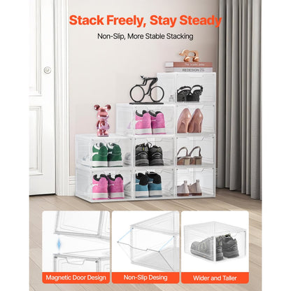 VEVOR Shoe Storage Boxes 9PCS Stackable Shoe Boxes US Size 13 Transparent White