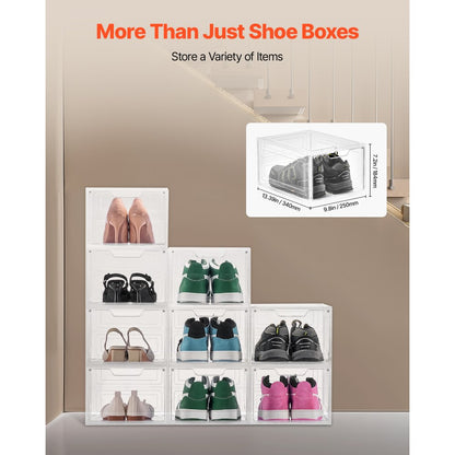 VEVOR Shoe Storage Boxes 9PCS Stackable Shoe Boxes US Size 13 Transparent White