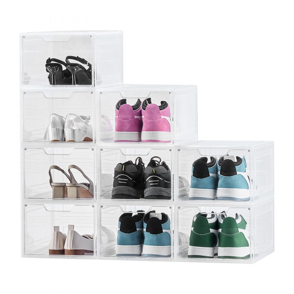 VEVOR Shoe Storage Boxes 9PCS Stackable Shoe Boxes US Size 13 Transparent White