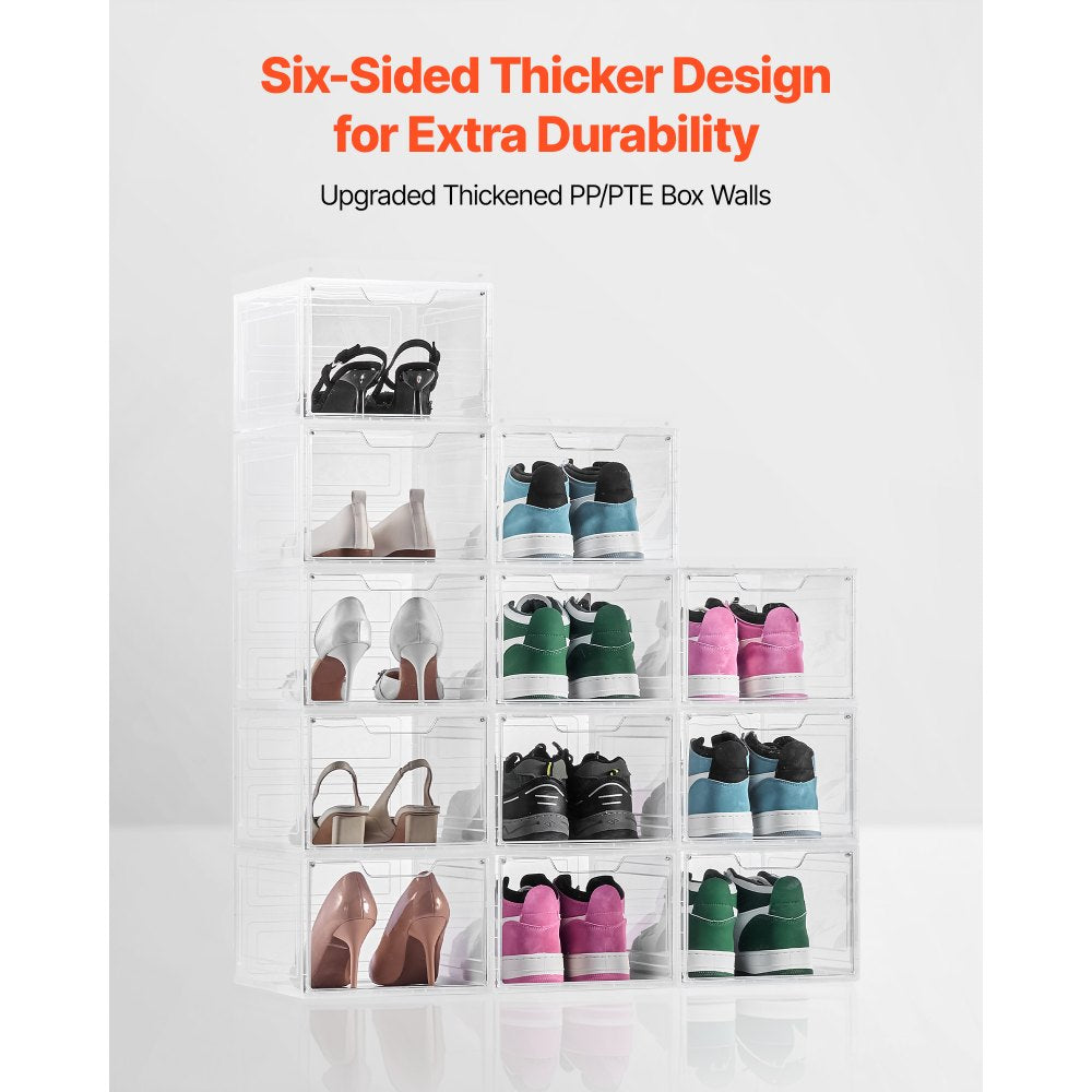 VEVOR Shoe Storage Boxes 12PCS Stackable Shoe Boxes US Size 13 Transparent White