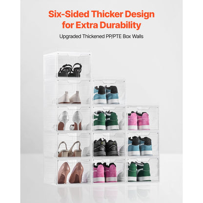 VEVOR Shoe Storage Boxes 12PCS Stackable Shoe Boxes US Size 13 Transparent White