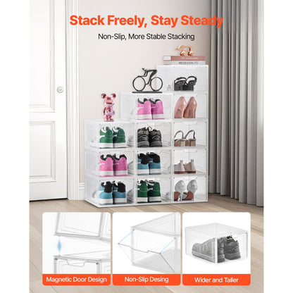 VEVOR Shoe Storage Boxes 12PCS Stackable Shoe Boxes US Size 13 Transparent White
