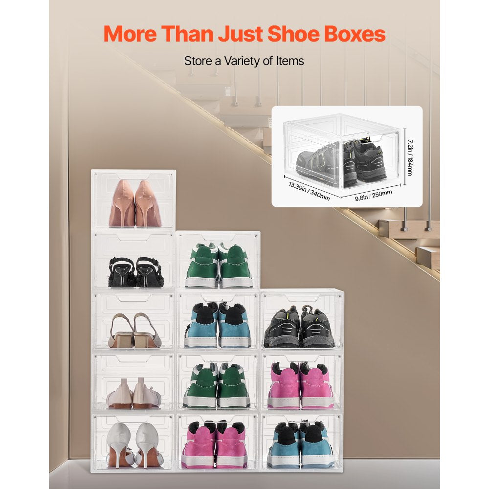 VEVOR Shoe Storage Boxes 12PCS Stackable Shoe Boxes US Size 13 Transparent White