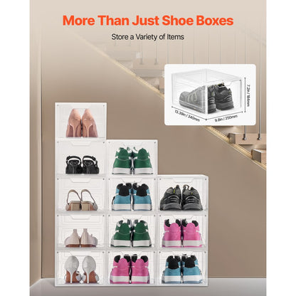 VEVOR Shoe Storage Boxes 12PCS Stackable Shoe Boxes US Size 13 Transparent White