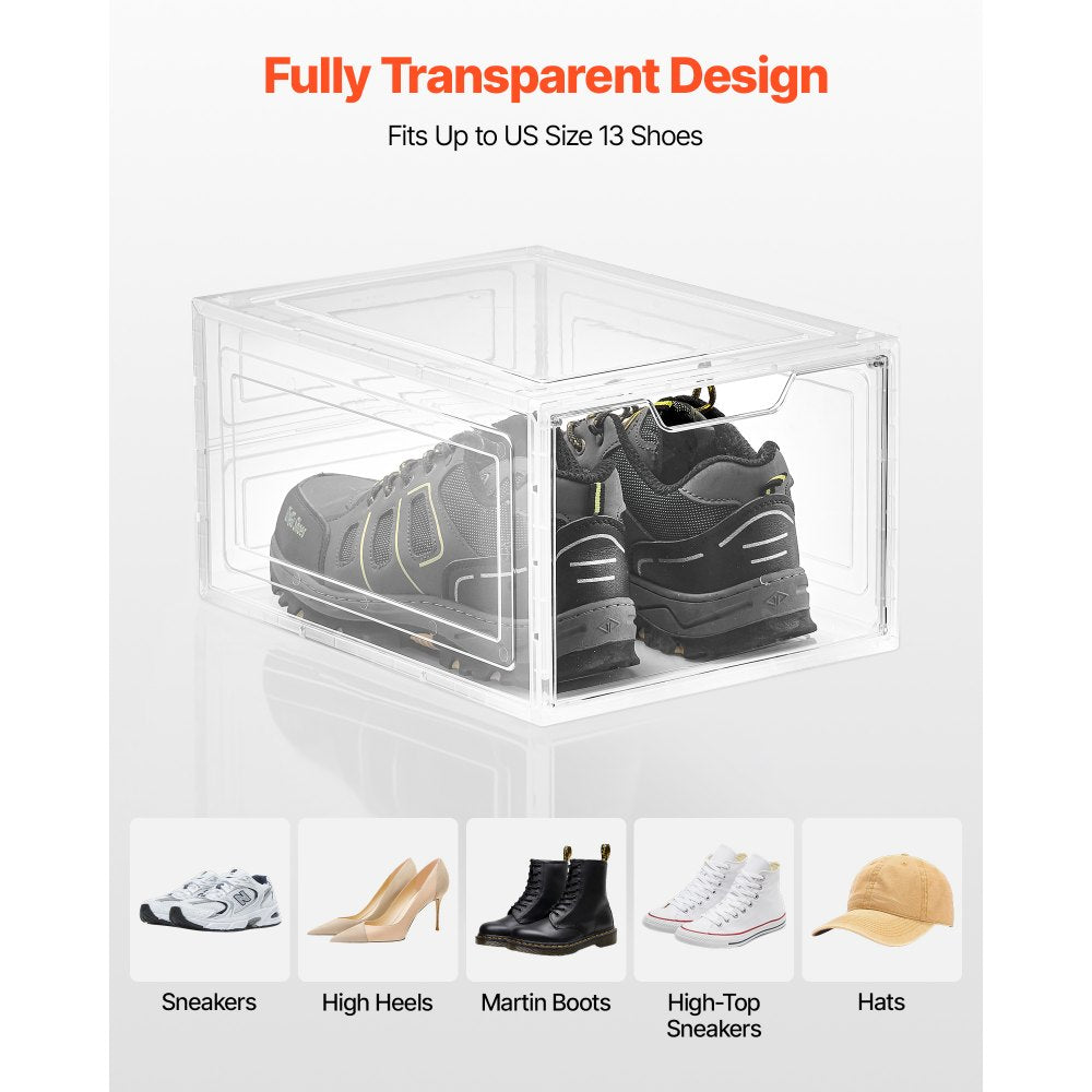 VEVOR Shoe Storage Boxes 12PCS Stackable Shoe Boxes US Size 13 Transparent White