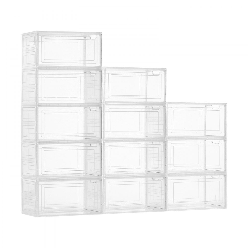 VEVOR Shoe Storage Boxes 12PCS Stackable Shoe Boxes US Size 13 Transparent White