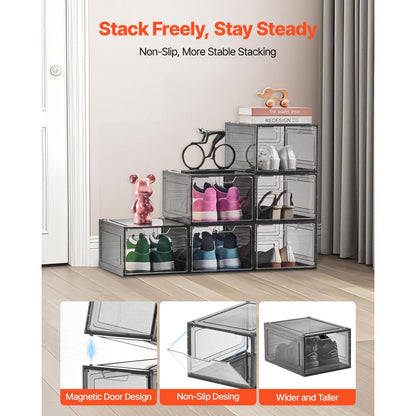 Shoe Storage Boxes 6PCS Stackable Shoe Boxes US Size 13 Transparent Black
