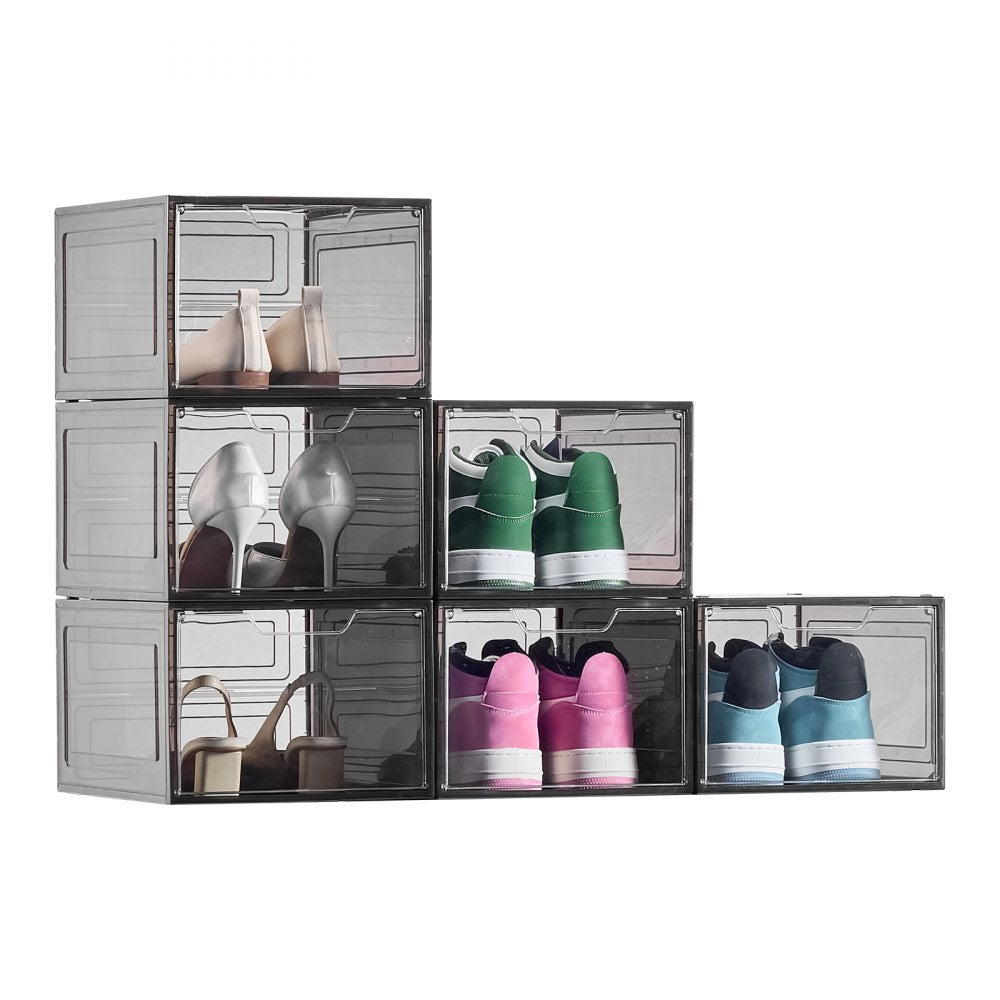 Shoe Storage Boxes 6PCS Stackable Shoe Boxes US Size 13 Transparent Black