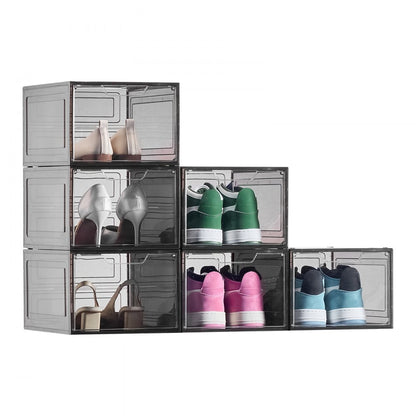 Shoe Storage Boxes 6PCS Stackable Shoe Boxes US Size 13 Transparent Black