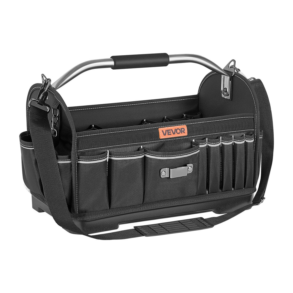 Tool Bag, 410 MM, 33-Pocket Open Top Tool Tote, Portable Electrical Maintenance Toolbox Organizer Storage with Hard Plastic Base, Adjustable Shoulder Strap, for Professionals DIY & Jobsite