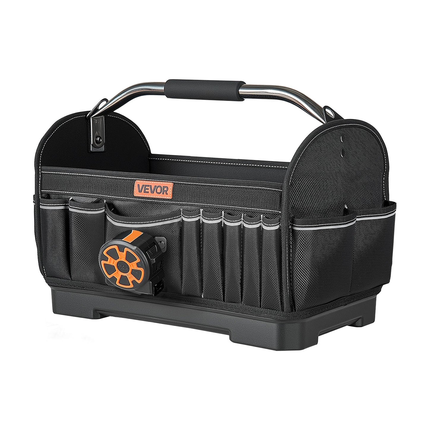 Tool Bag, 410 MM, 33-Pocket Open Top Tool Tote, Portable Electrical Maintenance Toolbox Organizer Storage with Hard Plastic Base, Adjustable Shoulder Strap, for Professionals DIY & Jobsite
