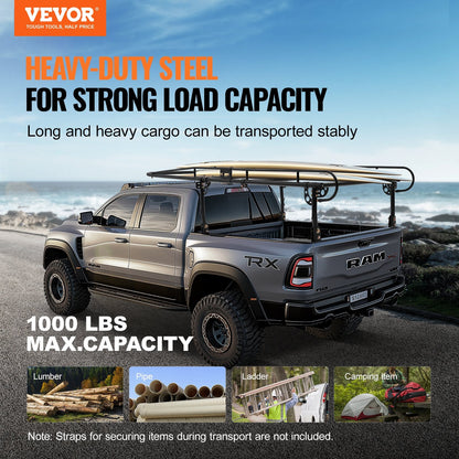 Heavy-Duty Truck Ladder Rack, 454 kg Capacity, Adjustable 1.1-1.6 m Width