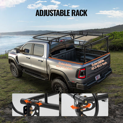 Heavy-Duty Truck Ladder Rack, 454 kg Capacity, Adjustable 1.1-1.6 m Width