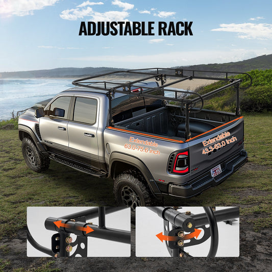 Heavy-Duty Truck Ladder Rack, 454 kg Capacity, Adjustable 1.1-1.6 m Width