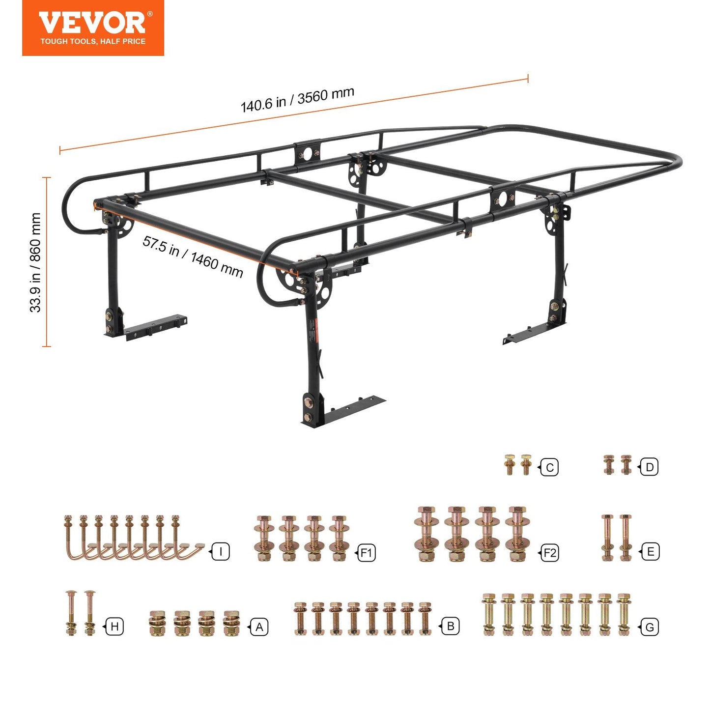 Heavy-Duty Truck Ladder Rack, 454 kg Capacity, Adjustable 1.1-1.6 m Width