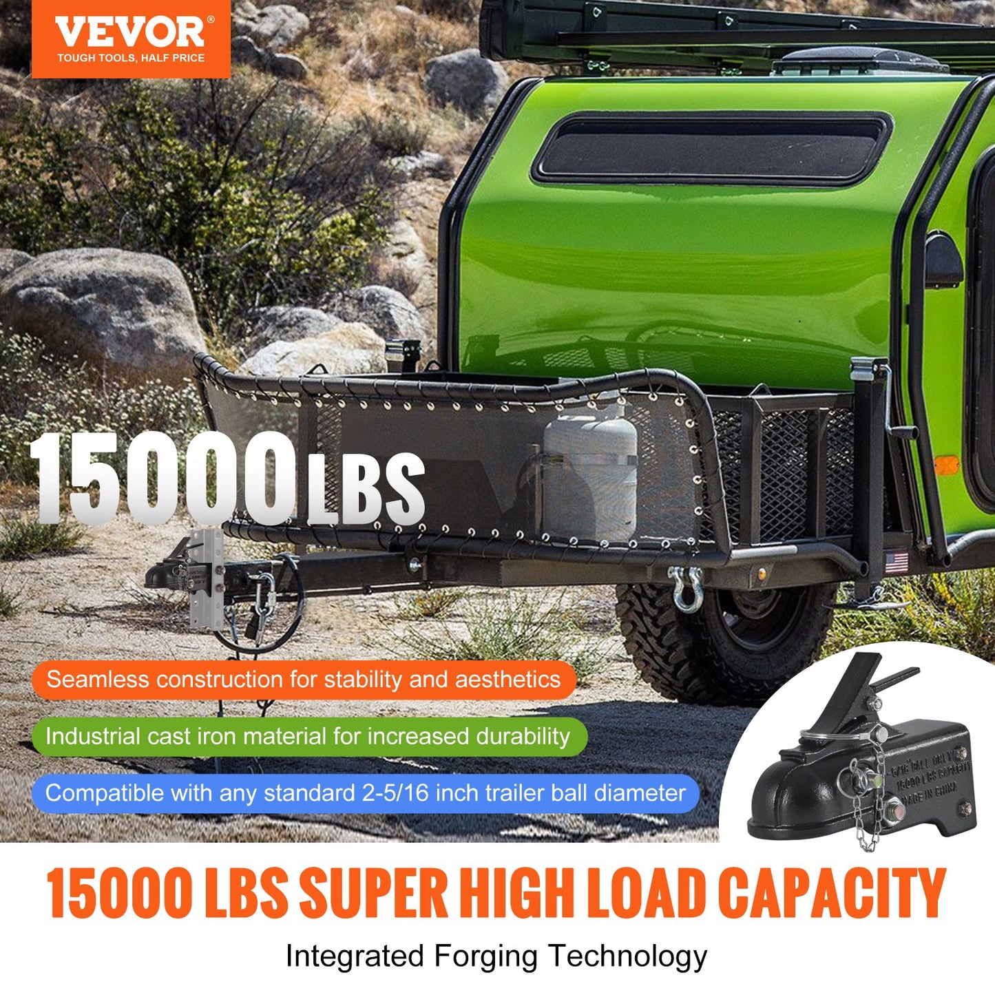 VEVOR Adjustable Trailer Coupler, 2-5/16" Hitch Ball, 15000 lbs Capacity, Heavy