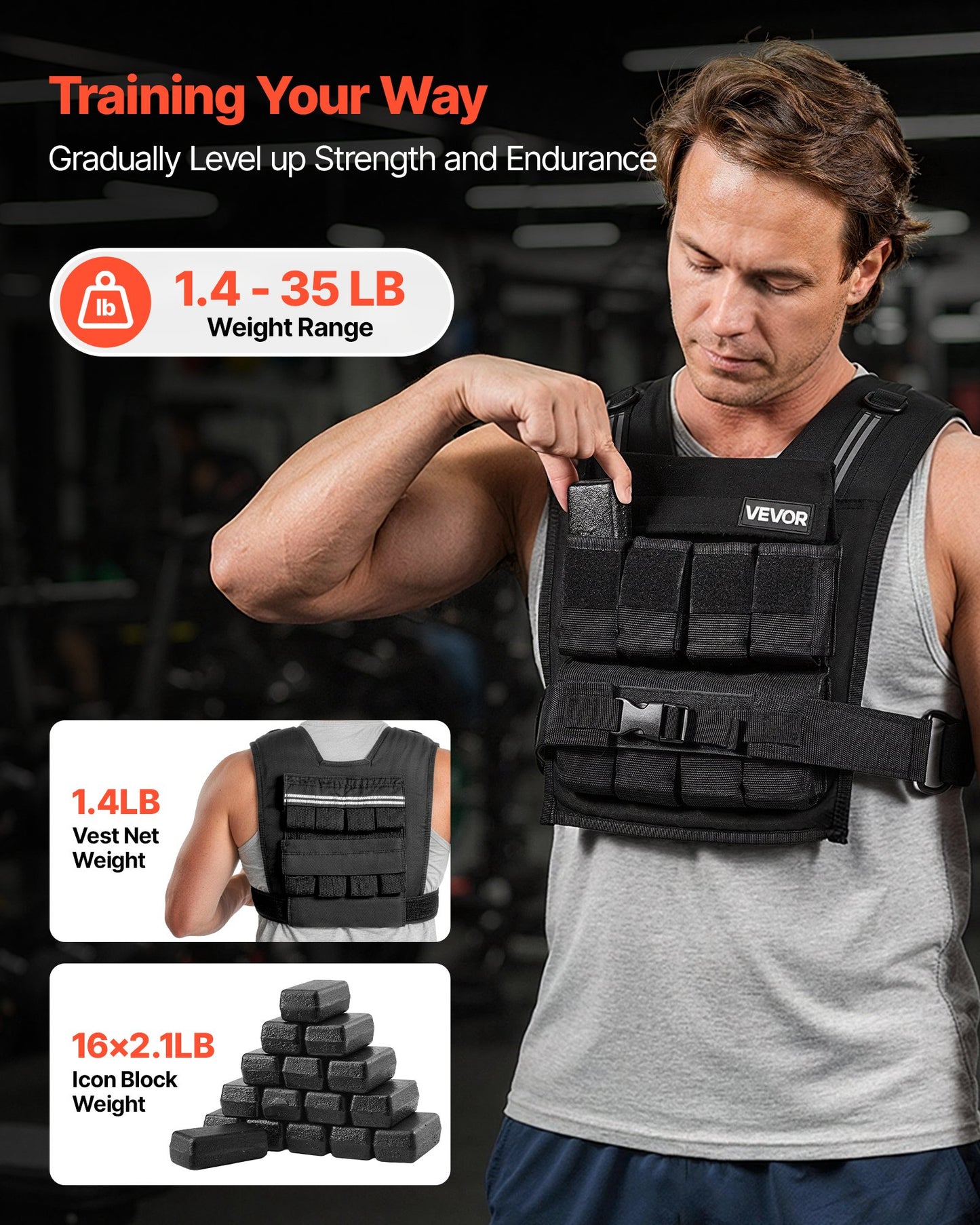Adjustable Weighted Vest, Body Weight Vest with Iron Weights, Shoulder Pad, and Reflective Stripe, Exercise Set for Men Women, Heavy-Duty Workout Equipment for Strength Training Running