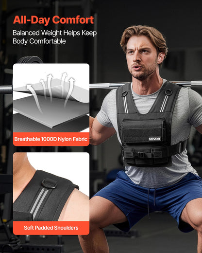 Adjustable Weighted Vest, Body Weight Vest with Iron Weights, Shoulder Pad, and Reflective Stripe, Exercise Set for Men Women, Heavy-Duty Workout Equipment for Strength Training Running