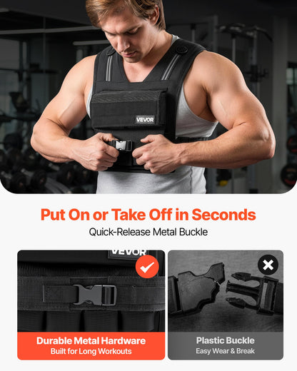 Adjustable Weighted Vest, Body Weight Vest with Iron Weights, Shoulder Pad, and Reflective Stripe, Exercise Set for Men Women, Heavy-Duty Workout Equipment for Strength Training Running
