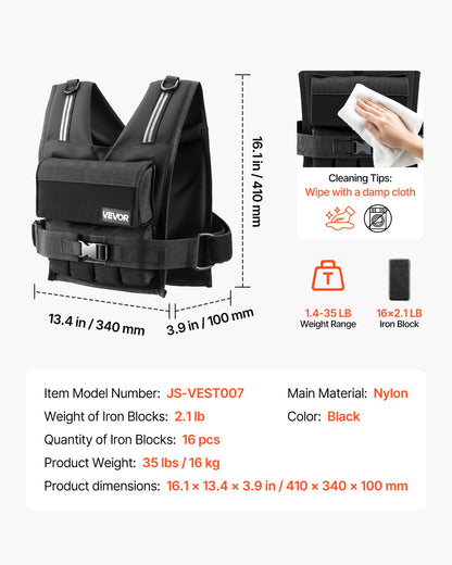 Adjustable Weighted Vest, Body Weight Vest with Iron Weights, Shoulder Pad, and Reflective Stripe, Exercise Set for Men Women, Heavy-Duty Workout Equipment for Strength Training Running