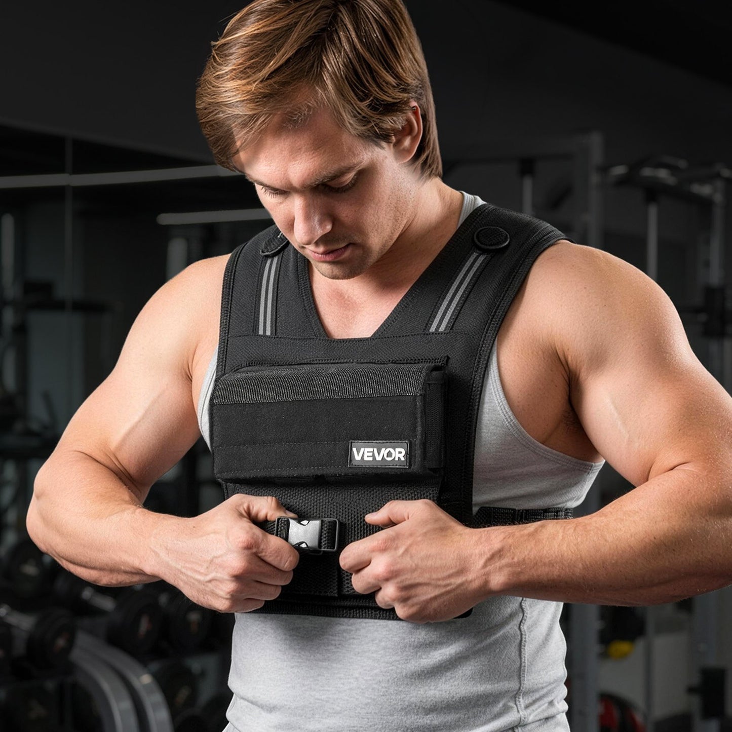 Adjustable Weighted Vest, Body Weight Vest with Iron Weights, Shoulder Pad, and Reflective Stripe, Exercise Set for Men Women, Heavy-Duty Workout Equipment for Strength Training Running