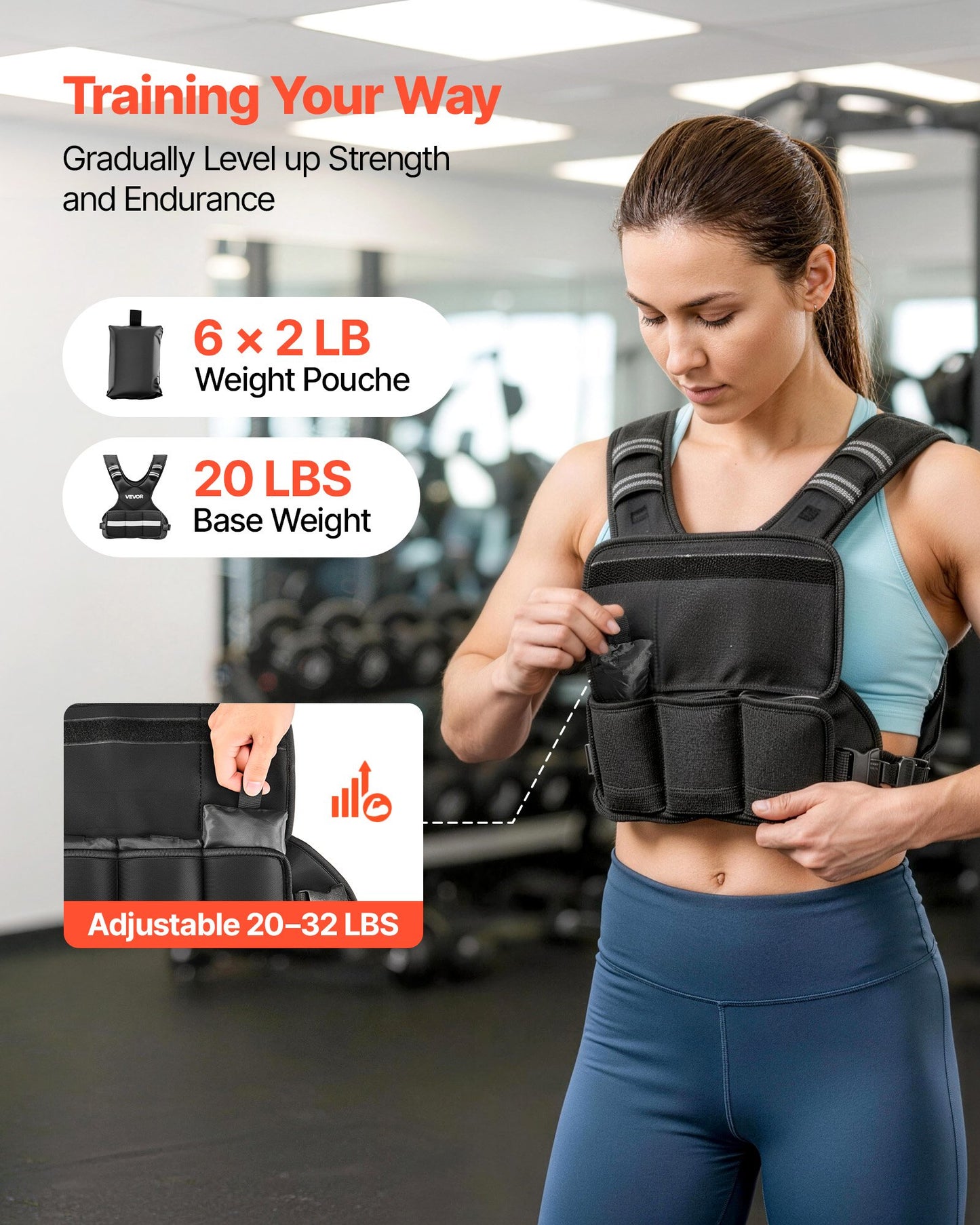 Adjustable Weighted Vest, 14.5 kg Comfortable X-Shape Body Weight Vest Set with 6 Weight Packs and Reflective Stripe, for Men Women, Workout Equipment for Strength Training Running Jogging