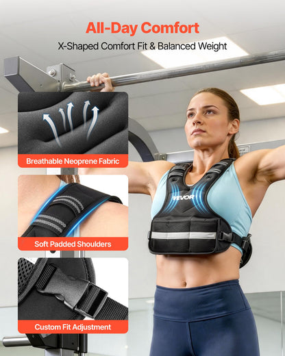 Adjustable Weighted Vest, 14.5 kg Comfortable X-Shape Body Weight Vest Set with 6 Weight Packs and Reflective Stripe, for Men Women, Workout Equipment for Strength Training Running Jogging