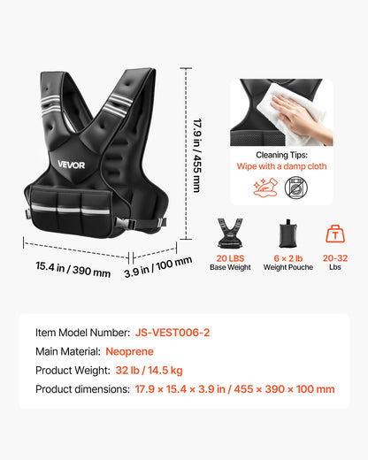 Adjustable Weighted Vest, 14.5 kg Comfortable X-Shape Body Weight Vest Set with 6 Weight Packs and Reflective Stripe, for Men Women, Workout Equipment for Strength Training Running Jogging