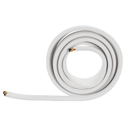7.6m Mini Split Line Set, 9.5 & 15.9mm OD AC Copper Tubing Pipe, 3/8 White PE Thickened Insulated Coil with Flared Nuts, Rich Fittings, for Mini Split Air Conditioner HVAC or Heat Pump System