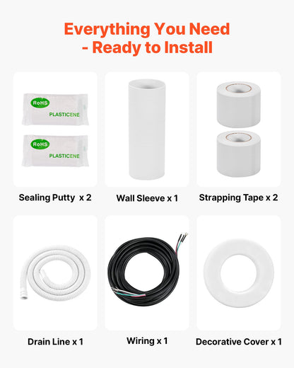 15.2m Mini Split Line Set, 6.4 & 9.5mm OD AC Copper Tubing Pipe, 3/8 White PE Thickened Insulated Coil with Flared Nuts, Rich Fittings, for Mini Split Air Conditioner HVAC or Heat Pump System