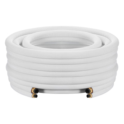15.2m Mini Split Line Set, 6.4 & 12.7mm OD AC Copper Tubing Pipe, 3/8 White PE Thickened Insulated Coil with Flared Nuts, Strapping Tapes, for Mini Split Air Conditioner HVAC or Heat Pump System