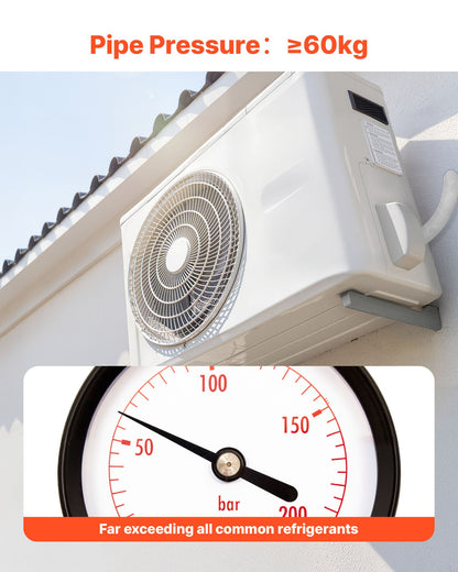 15.2m Mini Split Line Set, 6.4 & 9.5mm OD AC Copper Tubing Pipe, 3/8 White PE Thickened Insulated Coil with Flared Nuts, Strapping Tapes, for Mini Split Air Conditioner HVAC or Heat Pump System