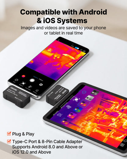 Thermal Imaging Camera for Android & iOS, 512 x 384 Super Resolution with Macro Lens, 25HZ Refresh Rate Infrared Thermal Imager for Smartphones Tablets, 256 x 192 IR Resolution, -20°C to 550°C