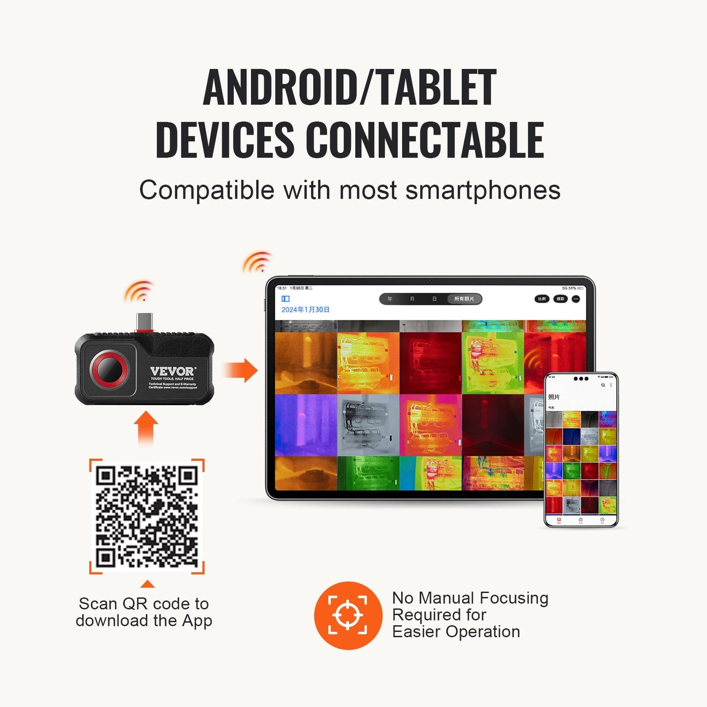 Android-Compatible Thermal Imaging Camera, 256x192 Resolution, IP54 Rated