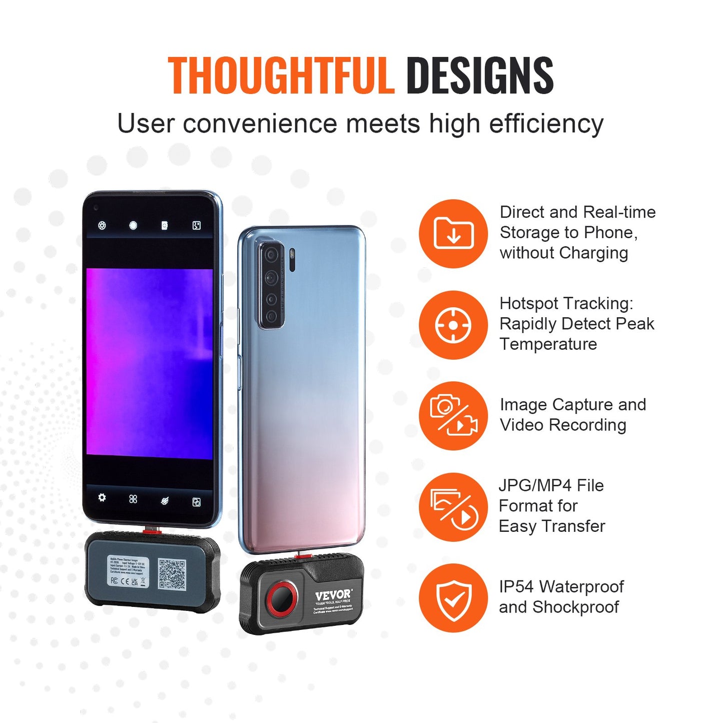 VEVOR Thermal Imaging Camera for Android, 256 x 192 IR Resolution Infrared Thermal